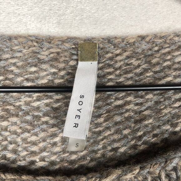 SOYER Alpaca Mohair Merino Wool Blend Sweater Sz S Brown Chunky Knit Drawstring - Picture 3 of 9